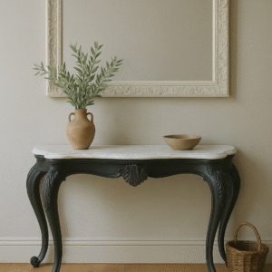 Consola restaurada negra con sobre de mármol