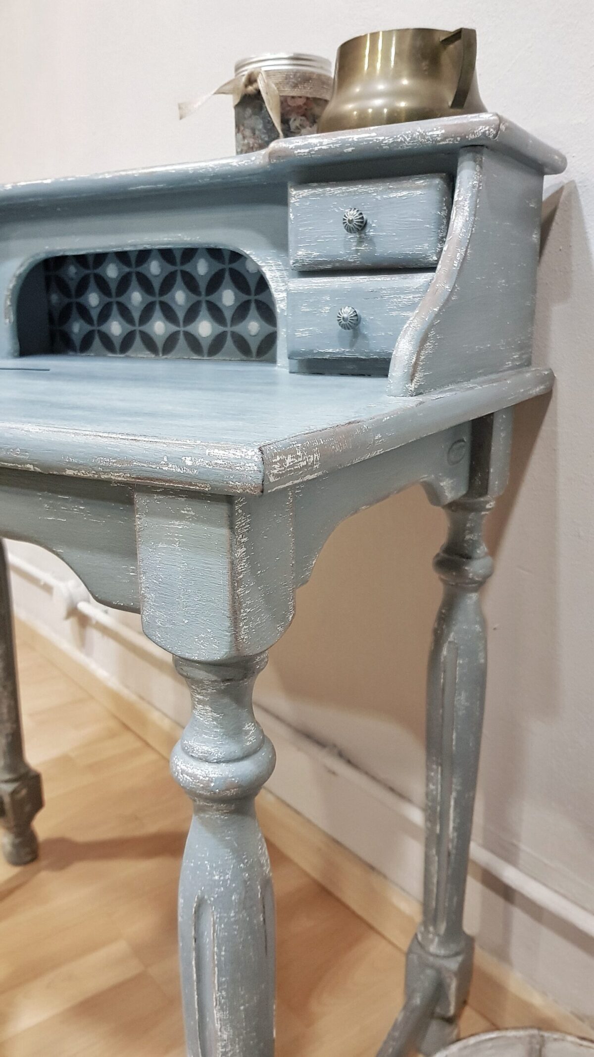 Escritorio tocador vintage azul shabby chic restaurado
